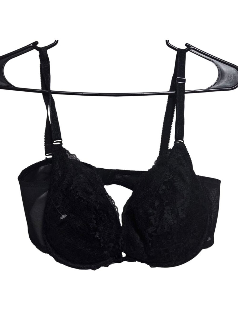 Vintage Jezebel Bra Size 38C Black Lace Underwire Adjustable Straps Nylon Blend